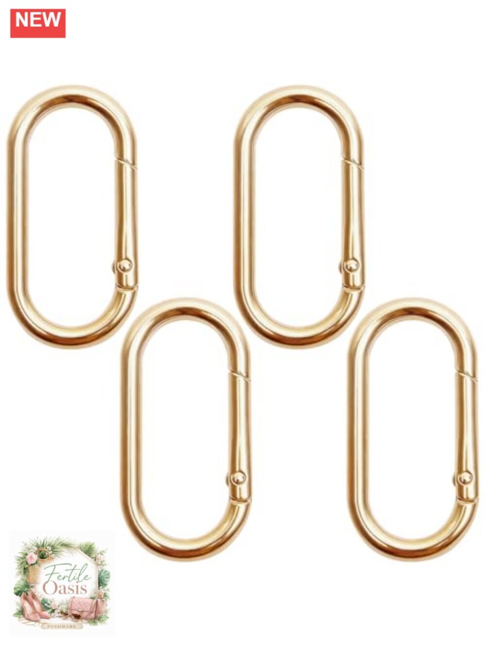 4 Pack Oval Keychain Carabiner Clips - Zinc Alloy Snap Hooks for Purses, Bags,